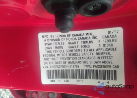 2017 Honda Civic Lx from USA, damaged, VIN 2HGFC2F55HH518792